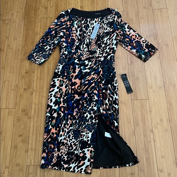 NWT Black Halo Marissa Leopard Print Boat Neck Crepe Sheath Dress Women's Size 4 - Picture 5 of 7